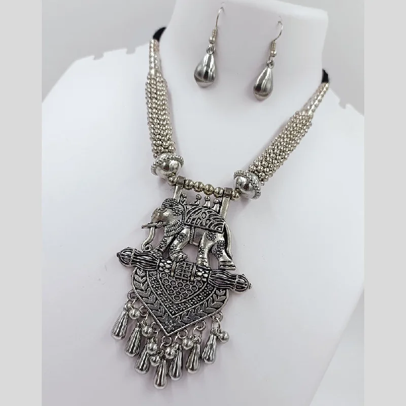 women's art deco necklaces-Kavita Art Oxidised Plated Elephant Necklace Set