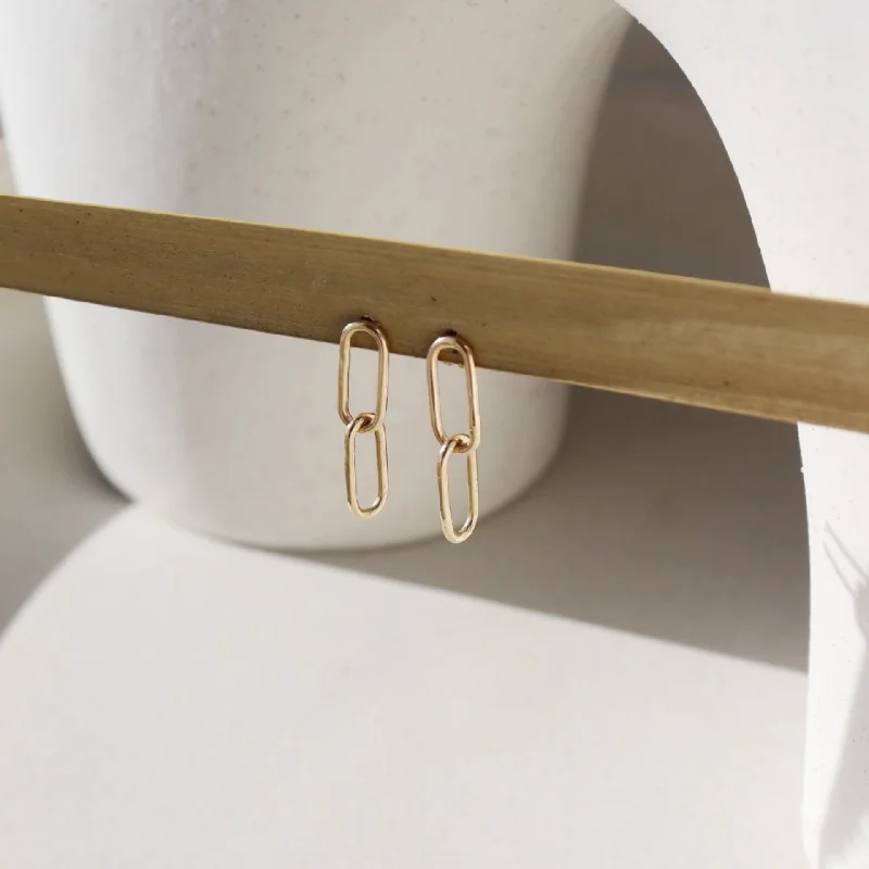 women's dainty gold earrings-Link Studs in 14k Gold