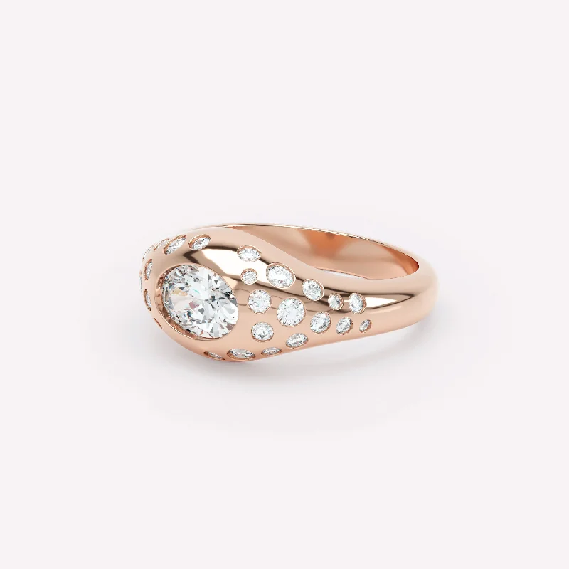 women's engagement rings with halo-Curve Scattered Signet 18K Rosegold Ring w. Diamonds