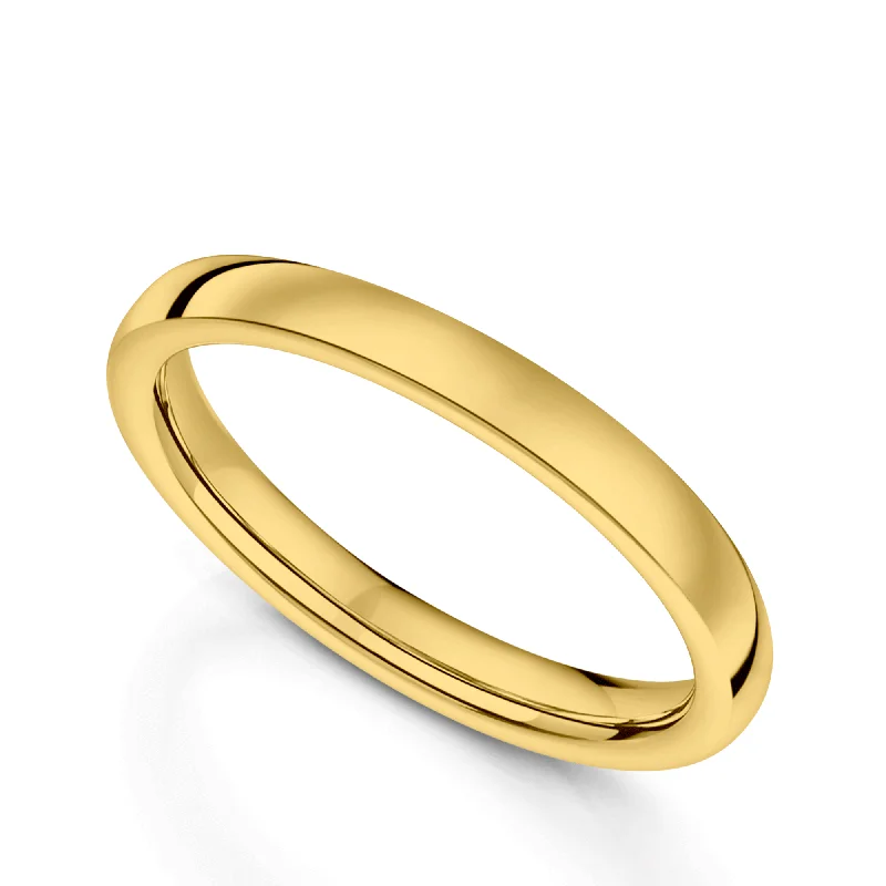 wedding rings with engagement stone-18ct Yellow Gold Rounded Flat Ladies Wedding Ring