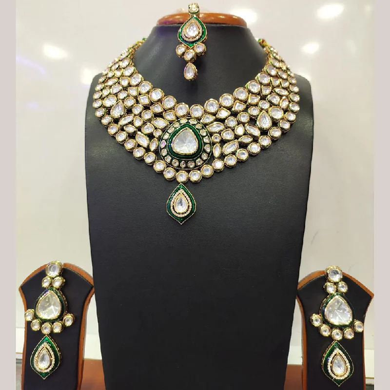 women's romantic necklaces-Jain Jewellers Gold Plated Kundan Necklace Set