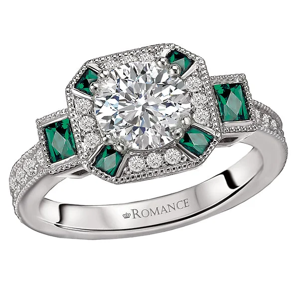 affordable engagement rings for women-14K White Gold Tsavorite and Romance Collection Semi-Mount Wedding Ring.