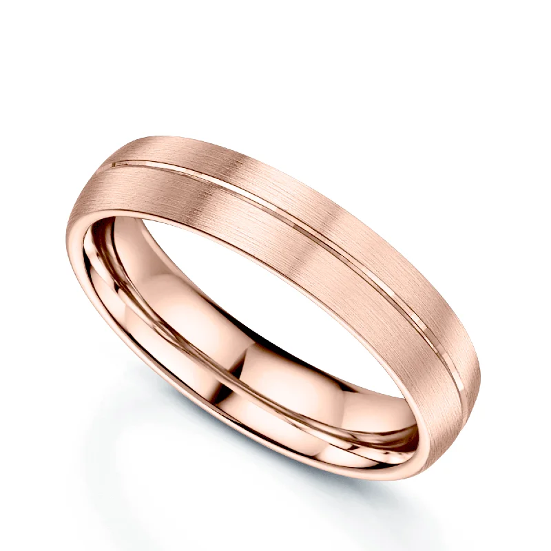 emerald engagement rings-18ct Rose Gold Court Shape Wedding Ring With Polished Centre Line