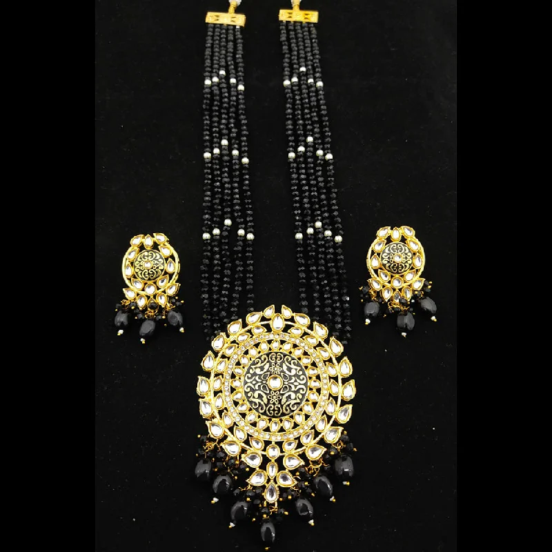 women's tiny pendant necklaces-Manisha Jewellery Gold Plated Kundan Stone & Meenakari Long Necklace Set