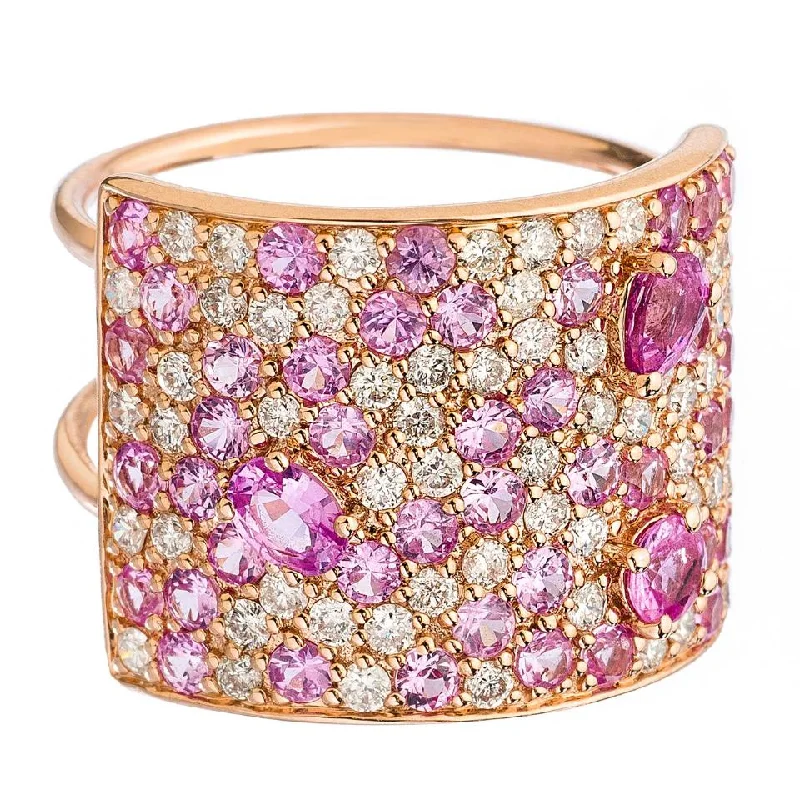 women's vintage-style rings-Stardust Ring Rose Gold Pink Sapphire and Diamonds 16mm