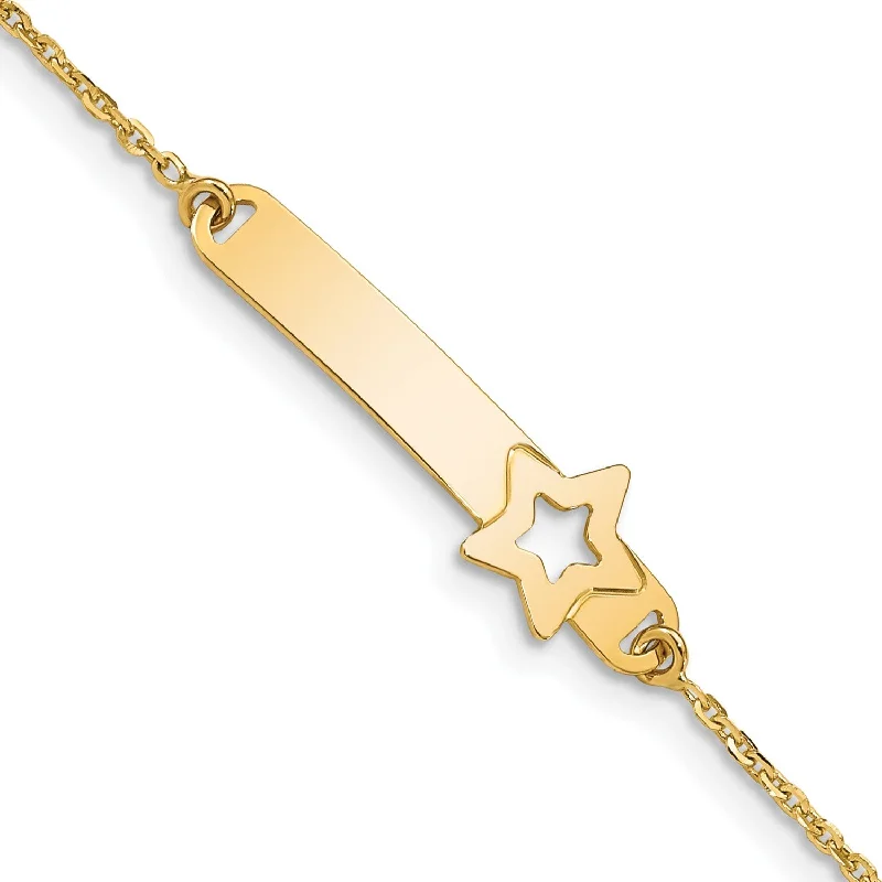 women's statement bangles-14KT Yellow Gold 5.5-inch Star ID Bracelet w/1-inch Extender