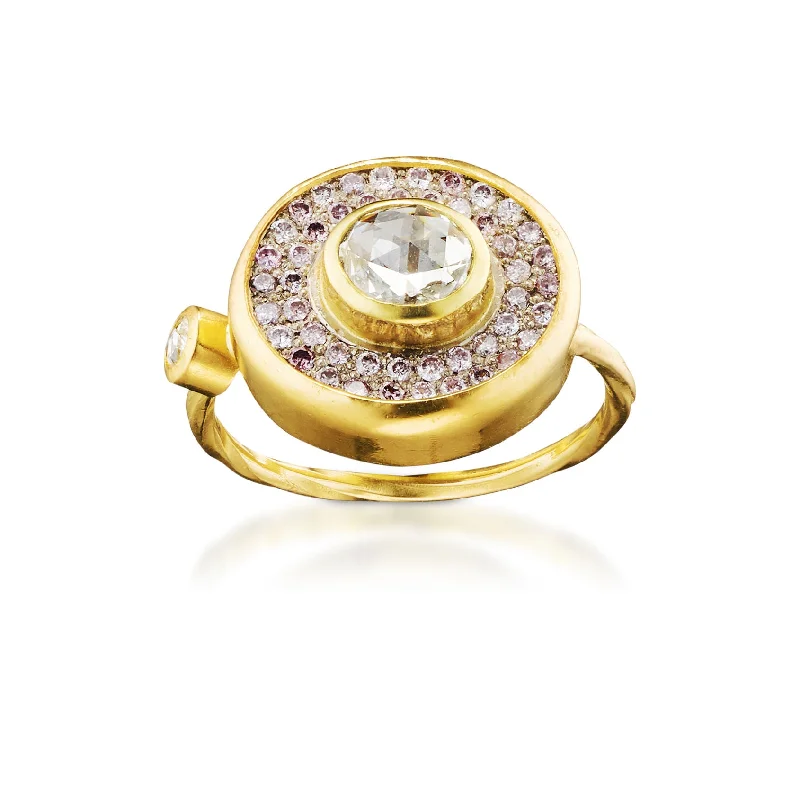 women's cubic zirconia rings-Cocktail 18K Gold Ring w. Diamonds