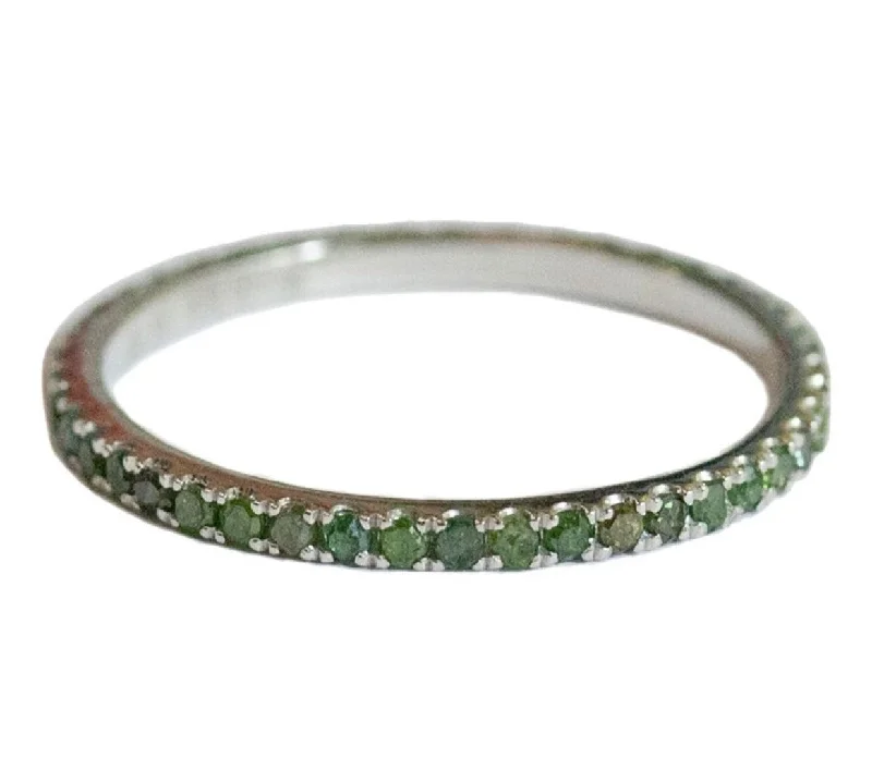 women's custom rings-Josephine Band White Gold Green Diamonds 1mm