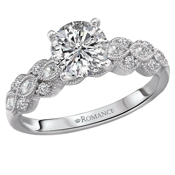 gold diamond engagement rings-14K White Gold Classic Semi-Mount Romance Collection Wedding Ring.