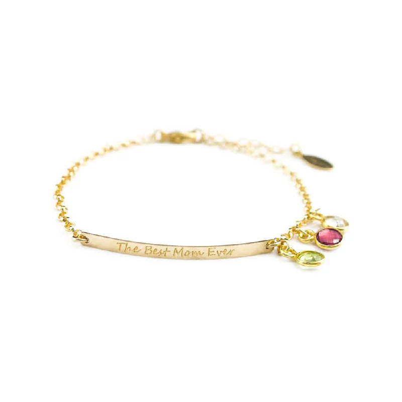 women's high-end bracelets-Mother's Birthstone Bracelet with Dainty Bar Charm