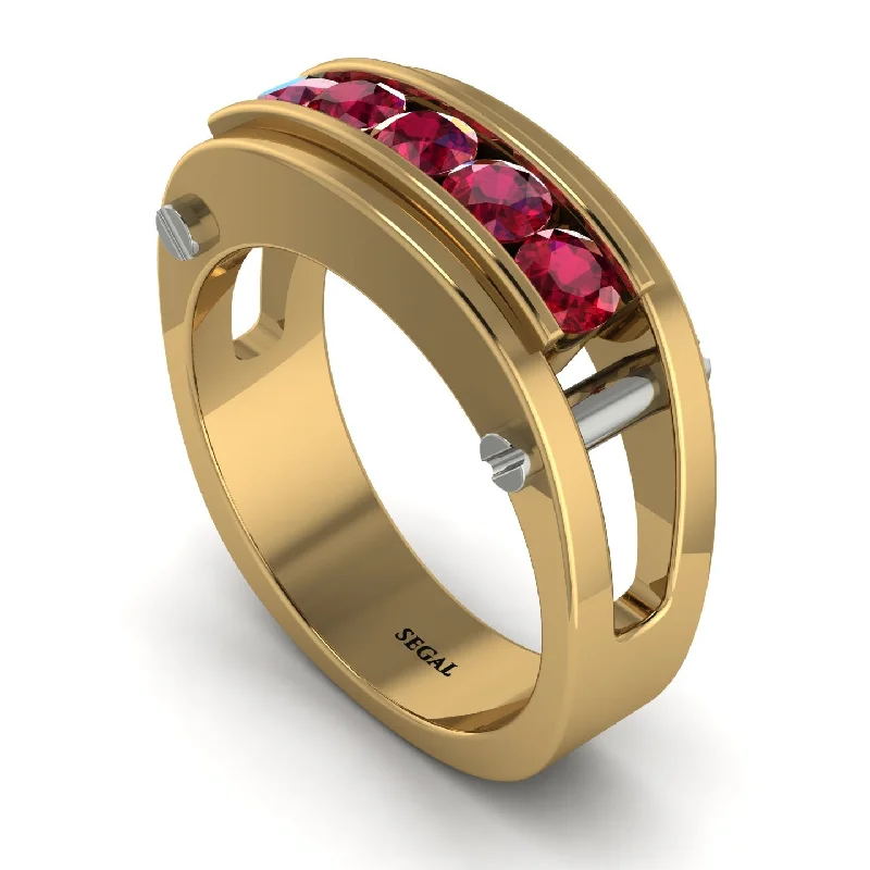 unique engagement rings-Ruby Five-Stone Classic Gold Wedding Ring - Casey No. 40