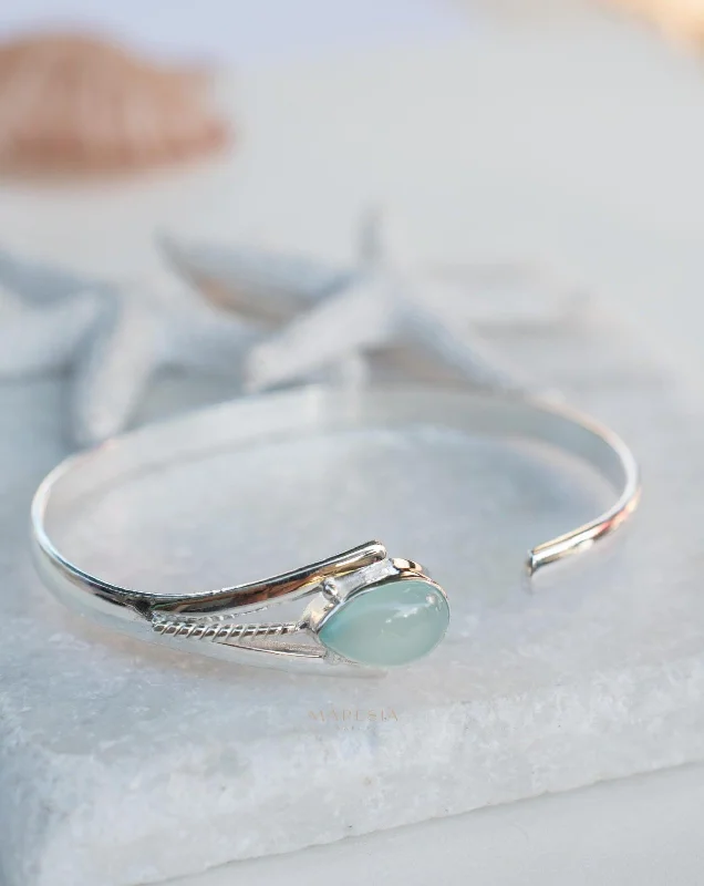 women's adjustable cuff bangles-Aqua Chalcedony Adjustable Bracelet ~ Sterling Silver 925 ~ MB059