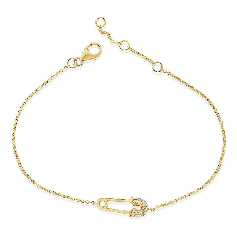 women's woven bracelets-14k Gold & Diamond Safety Pin Bracelet