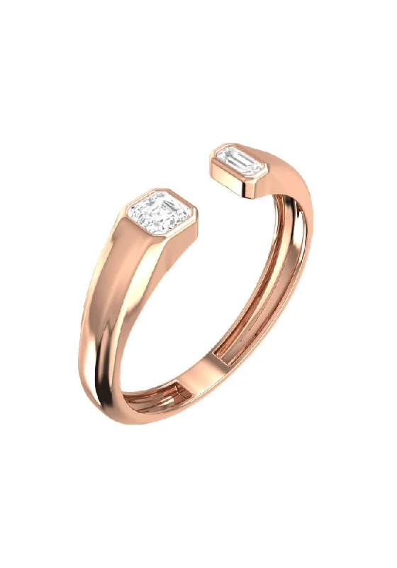 women's solitaire rings-Double Emerald Signet 18K Rosegold Ring w. Lab-Grown Diamonds