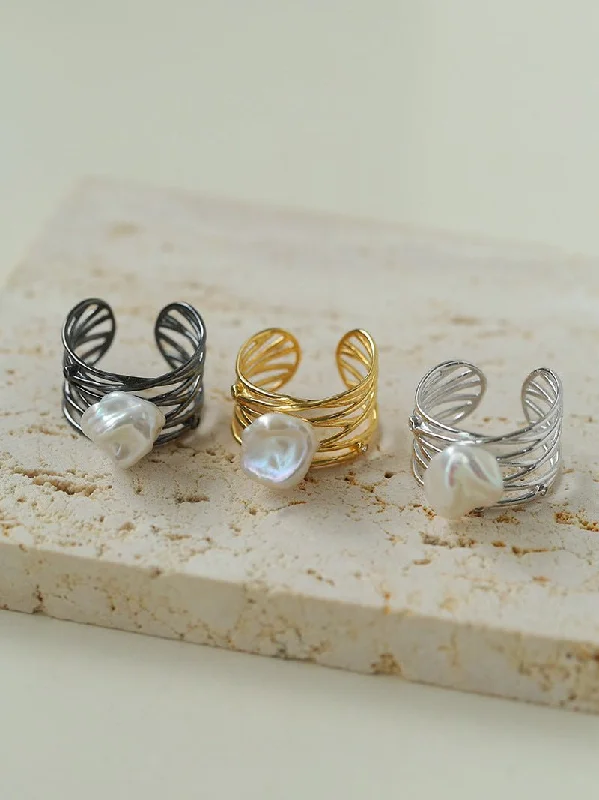 women's chic rings-925 Silver Baroque Freshwater Pearl Multi-Layer Ring