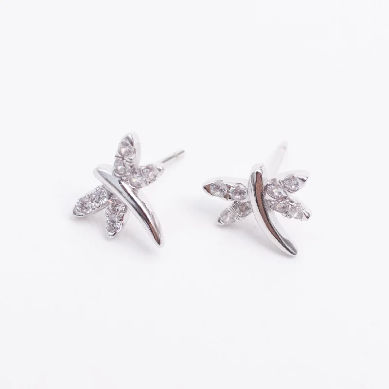 women's elegant earrings-Silver Cubic Dragonfly Studs