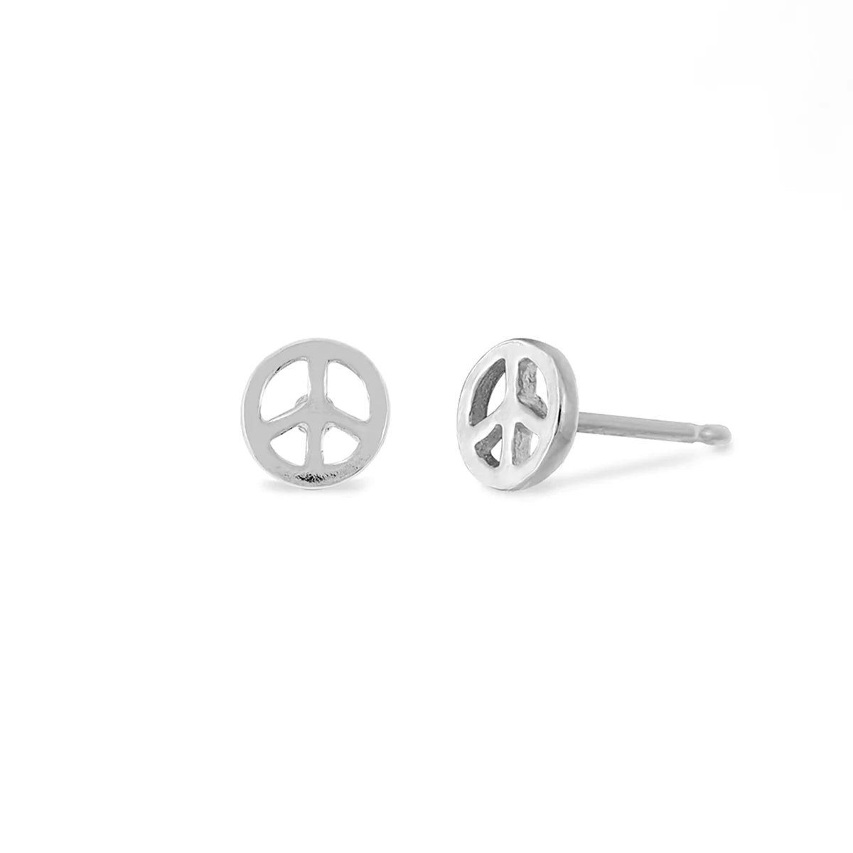 women's intricate design earrings-Silver Peace Sign Studs