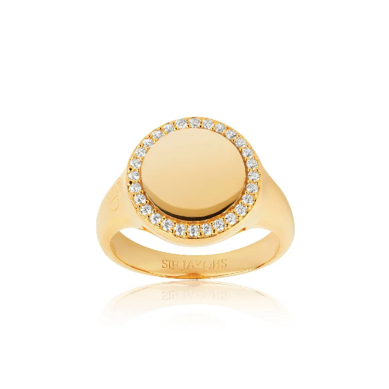 women's square-cut rings-Follina Grande Gold Plated Ring w. White Zirconias