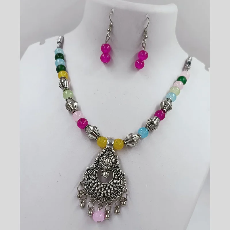 women's ruby necklaces-Kavita Art Oxidised Plated Pearls Necklace Set