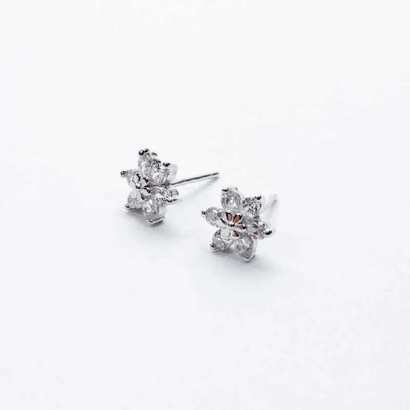 women's affordable earrings-Flower Multi Crystal Silver Studs