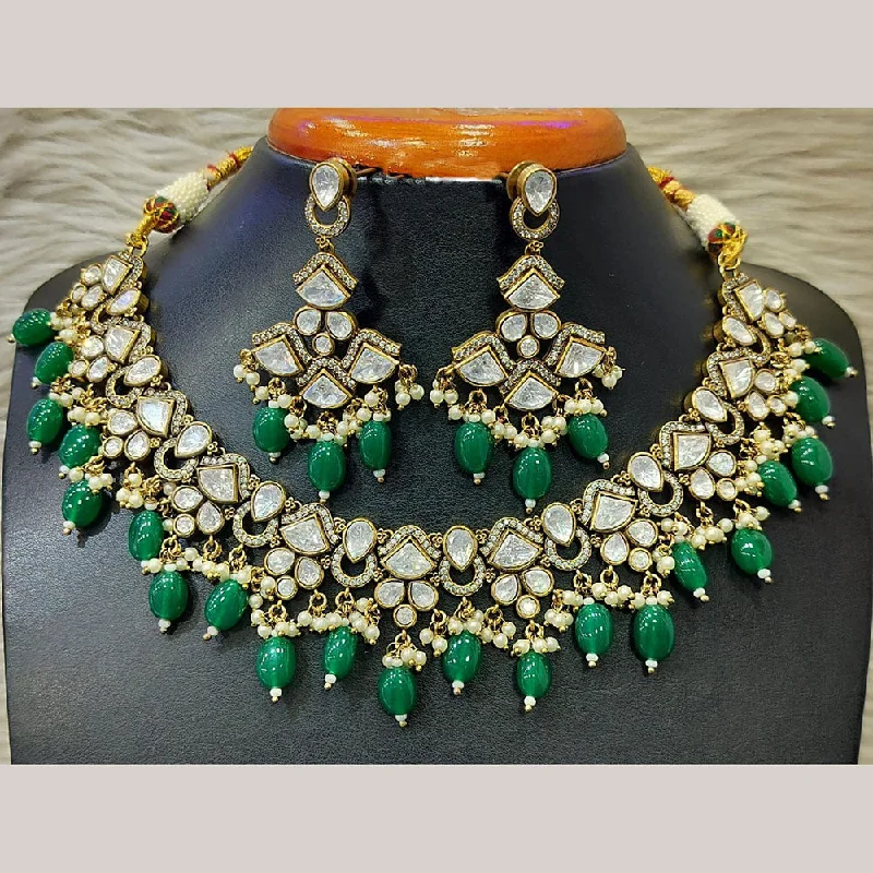 women's choker necklaces-Jain Jewellers Gold Plated Kundan Necklace Set