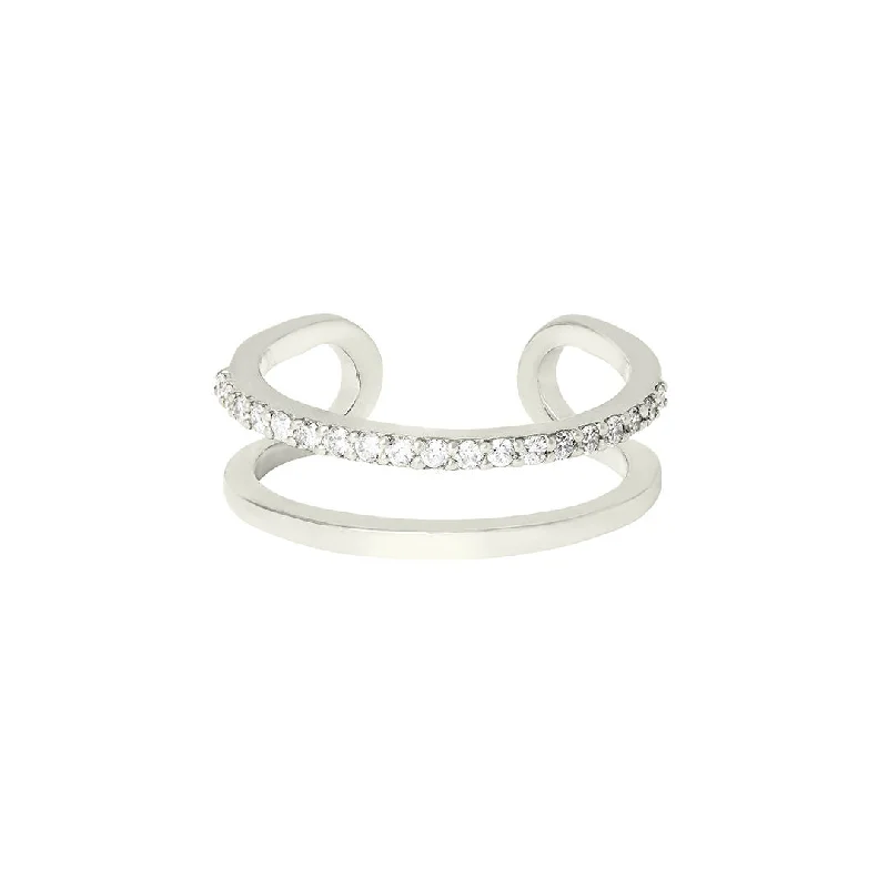 women's pearl rings-Double Trouble 18K White Gold Ring w. Diamonds