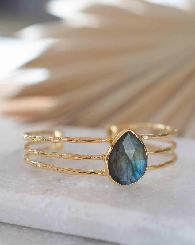 women's minimalist gold bangles-Labradorite Adjustable Bracelet ~ Gold Plated 18k ~ MB046