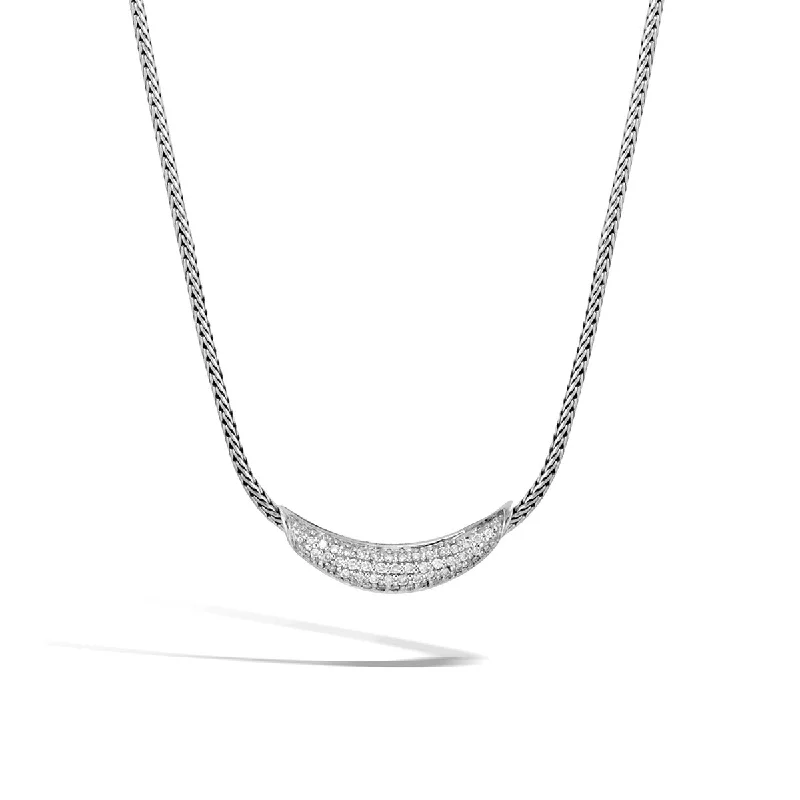 women's handmade necklaces-Classic Chain Arch Silver Diamond Pave Necklace