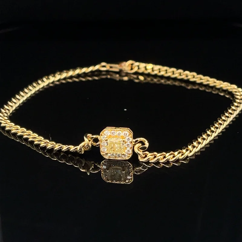 women's adjustable bracelets-Fancy Yellow & White Diamond 0.64ctw Curb Chain Bracelet in 18k Yellow Gold - #378 -BRDIA090965