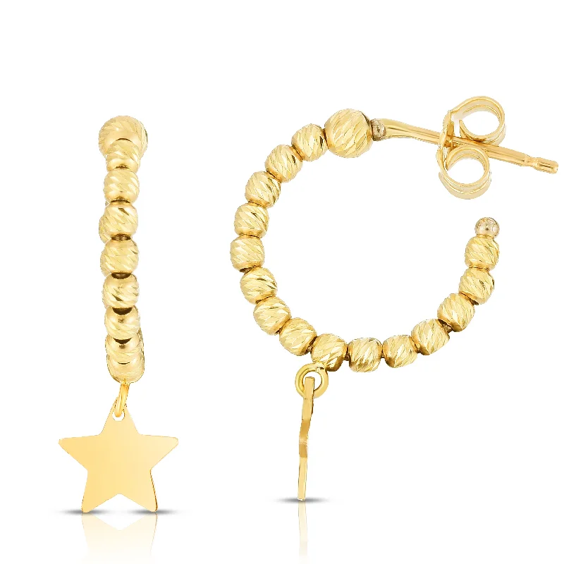 women's romantic earrings-14K Star Beaded Hoops