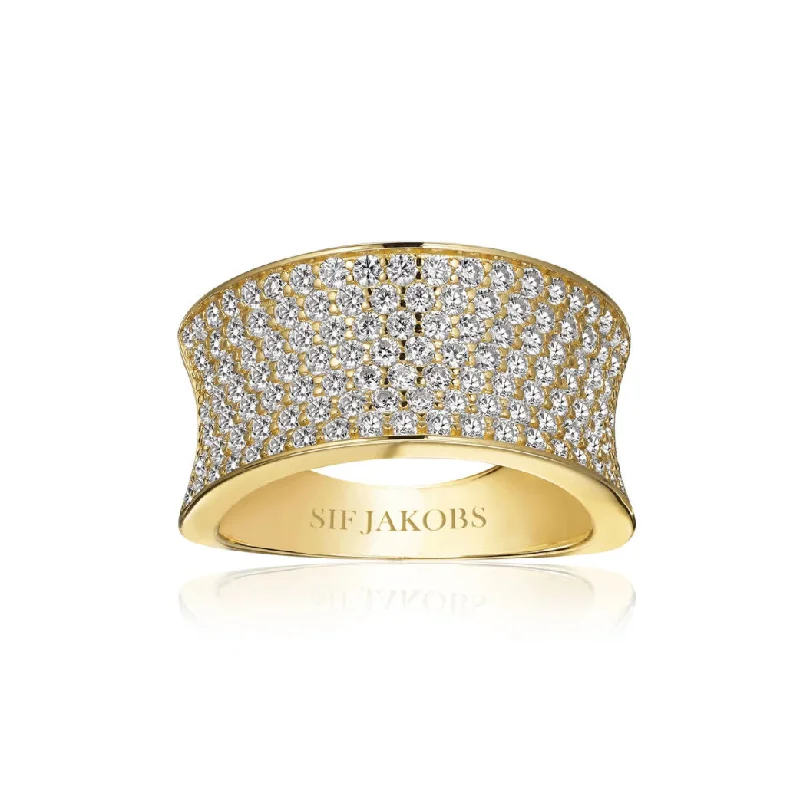 women's birthstone jewelry rings-Felline Concavo 18K Gold Plated Ring w. Zirconias