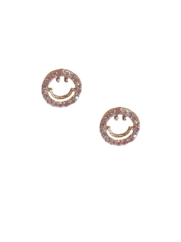 women's luxury hoop earrings-CZ Happy Face Stud - Rose Gold