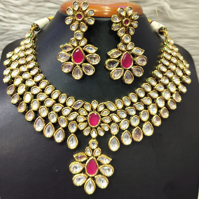 women's trendy silver necklaces-Jain Jewellers Gold Plated Kundan Necklace Set