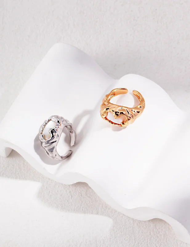 women's statement rings-Irregular Texture Mother-of-pearl Ring