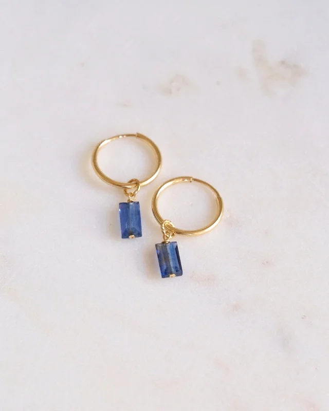 women's dangly earrings-Kyanite Square infinity hoops