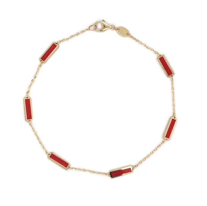 women's lotus bracelets-14k Gold & Coral Station Bar Bracelet