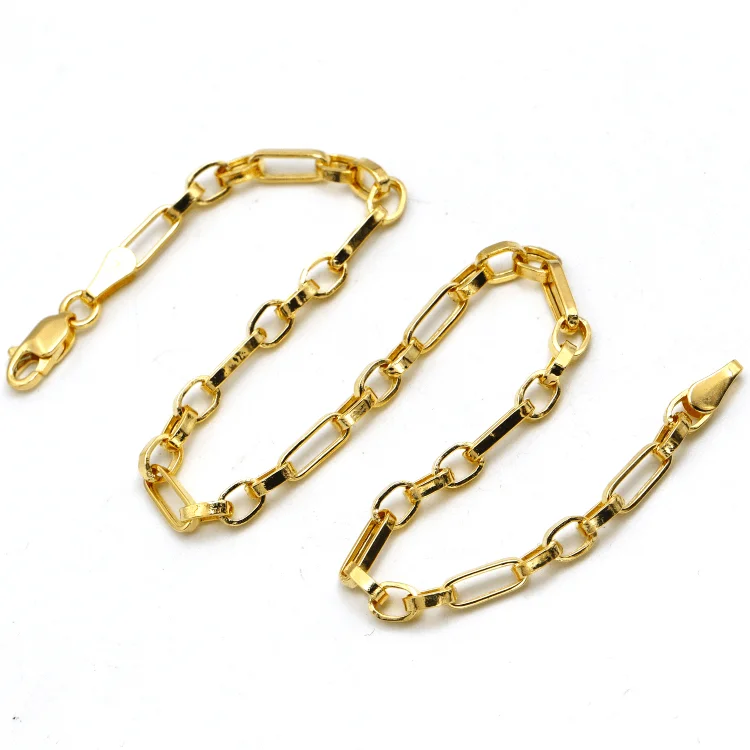 women's ethnic bracelets-Real Gold 3 MM Thick Cable Link Chain Bracelet Unisex 5662 (17 C.M) BR1720