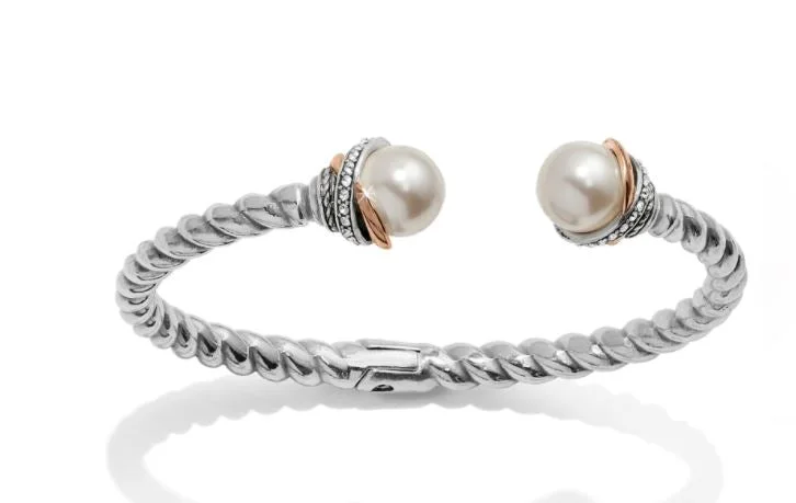 women's rose gold bracelets-Neptune's Rings Pearl Open Hinged Bangle